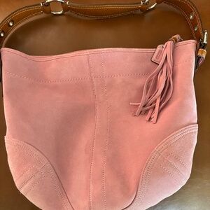 Coach Pink Suede and Leather Hobo-Style Satchel